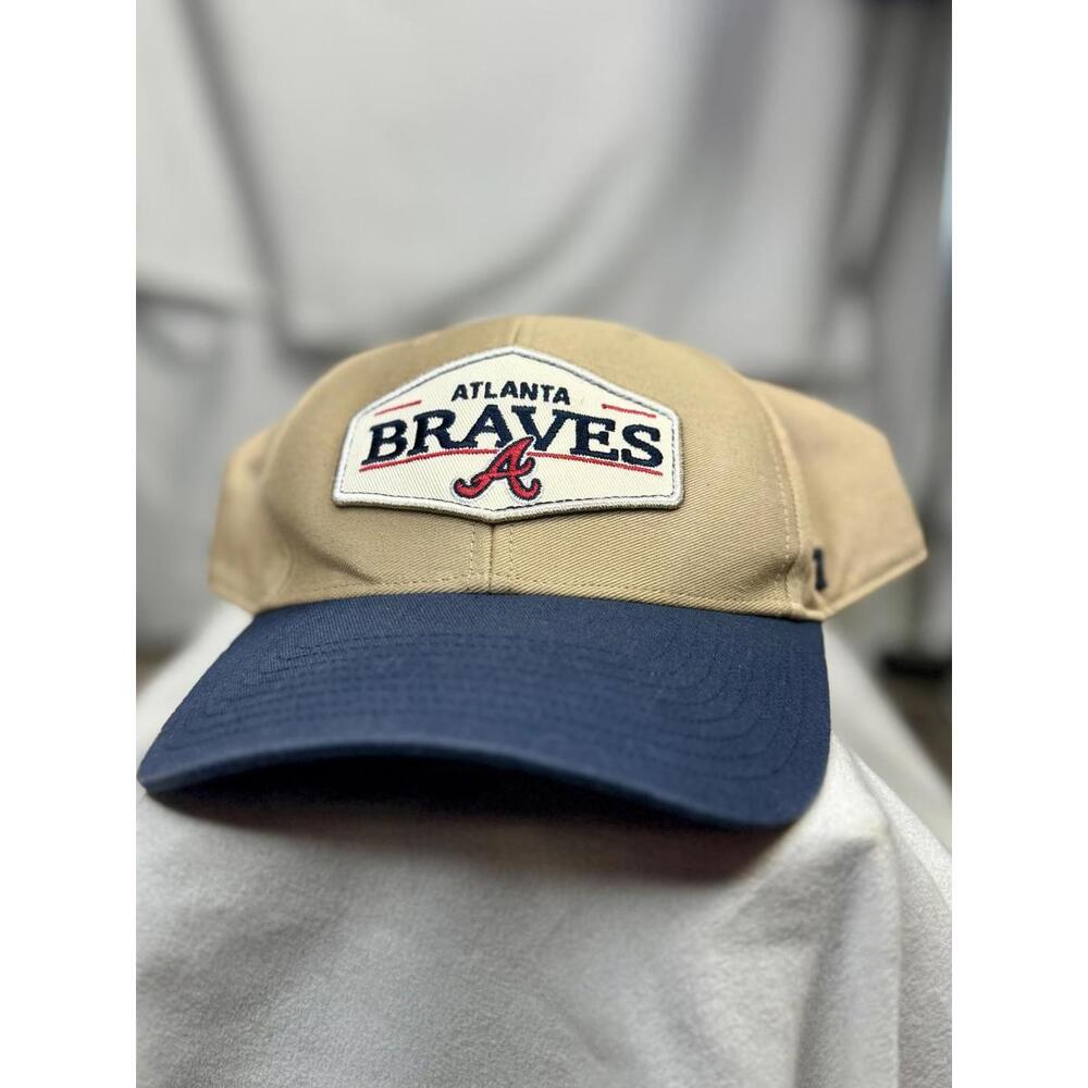 atlanta braves 47 brand‎ tan navy strapback dad hat mlb vintage vibe